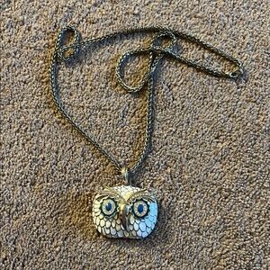 Kenneth Jay Lane Silver and Blue Owl Necklace